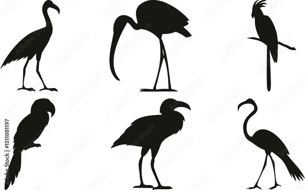 Obraz premium Exotic and wading bird silhouettes collection