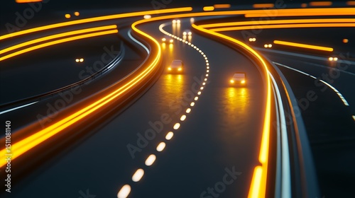 Futuristic highway with glowing lanes