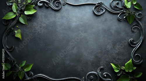 Dark grey metal frame with decorative foliage