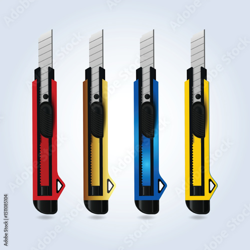 Cutter Blades in different colors, paper cutter with abstract background