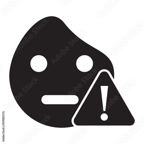 Black and white emoticon with warning sign alert or problem indication
