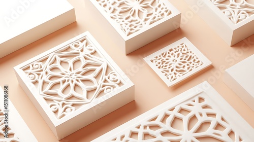 Geometric patterned blocks on beige background