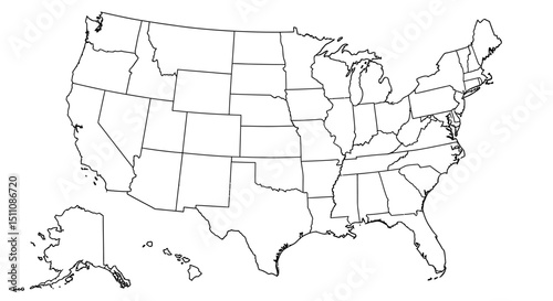 United States Map Outline of All 50 States and Territories