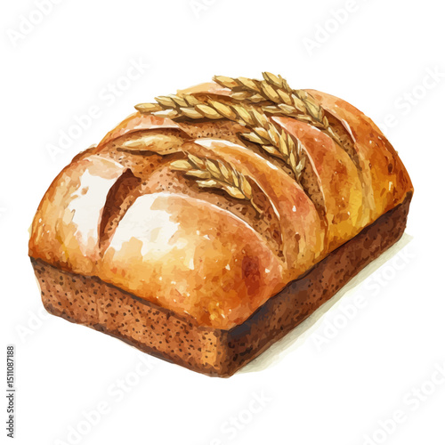 watercolor vector of Whole Wheat Bread, high quality, isolated on a white background.