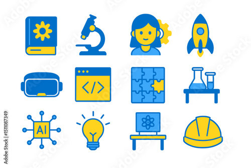 Stem education icons: diverse elements for science learning and innovation