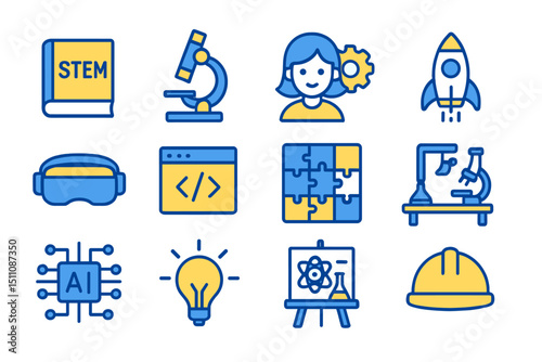 Stem education icons: technology, science, engineering, and math concepts