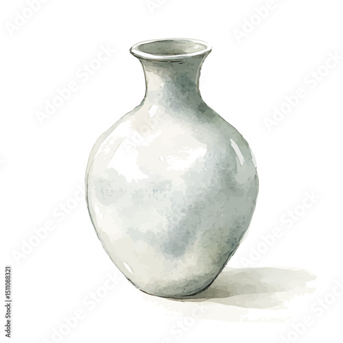 White Ceramic Vase, watercolor clipart vector, high quality, isolated on a white background.
