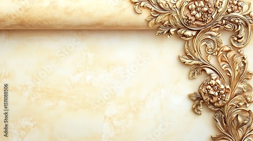 Ornate Gold Decor on Beige Scroll