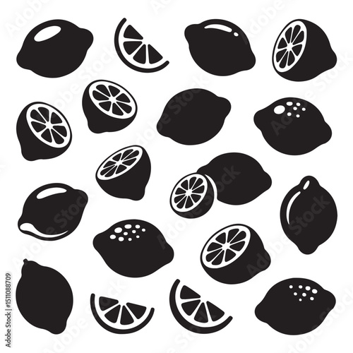 lemon orange fruits vector set on white background.