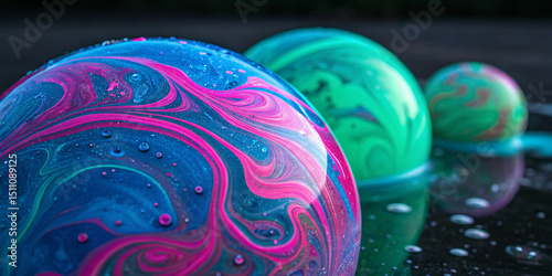 Abstract Liquid Marble Effect in Neon Colors