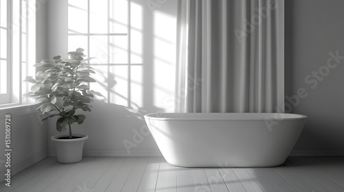 Minimalist modern bathroom, sunlit interior
