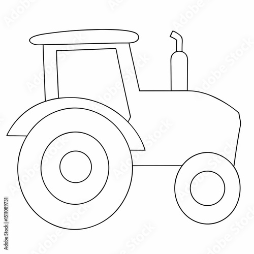 Tractor coloring page simple and minimal line art illustration on white background