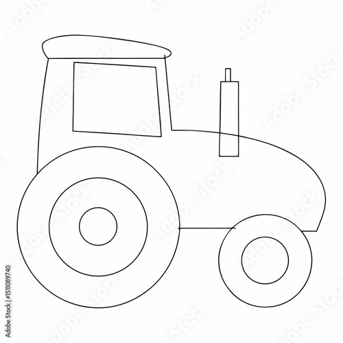 Tractor coloring page simple and minimal line art illustration on white background