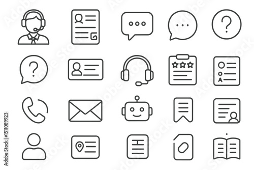 Minimalist communication and support icons set on gray background