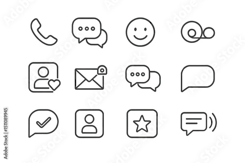 Black communication icon set on gray metallic background