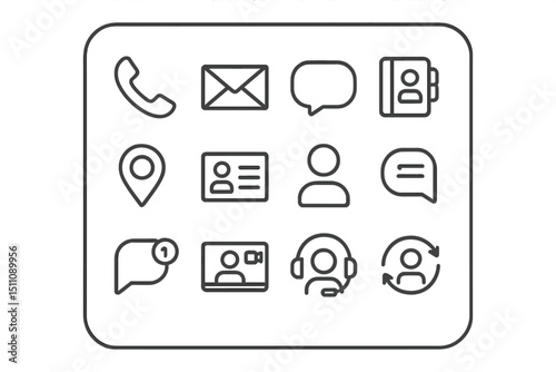 Communication icons set featuring phone, email, chat, and support symbols