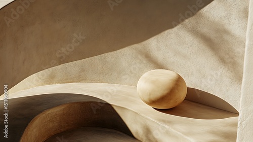 Abstract beige sphere on curved surface