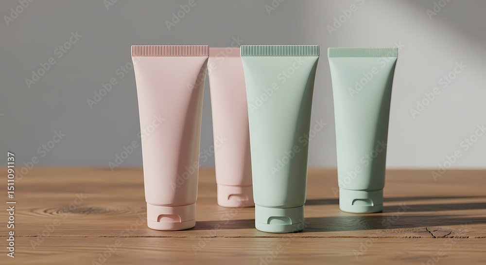 Fototapeta premium Pastel Cosmetic Tubes: Beauty, Wellness, and Sustainable Packaging Mockup