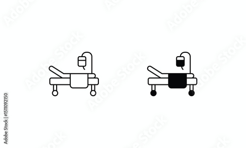Hospital Bed  icons set Line and Glyph black vector icon stock illustration
