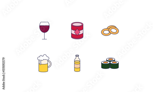  Food and Alcoholic Beverages Icons Set- food, drinks, alcohol, wine, wine glass