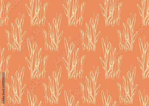 Elegant, handdrawn grass pattern in warm terracotta tones.  Perfect for textile design, wallpaper, or website backgrounds.  Evokes feelings of warmth, serenity, and natural beauty.
