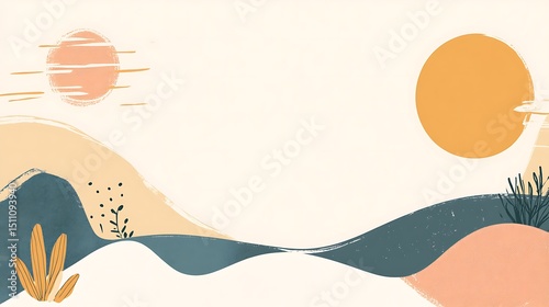 Pastel landscape with sun and hills