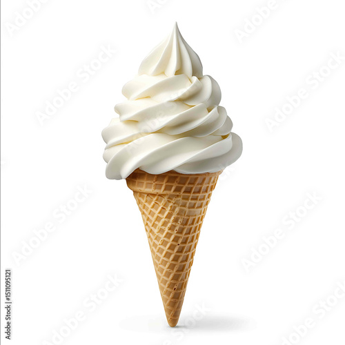 a vanilla ice cream cone dessert element creamy texture photo style isolated on white background