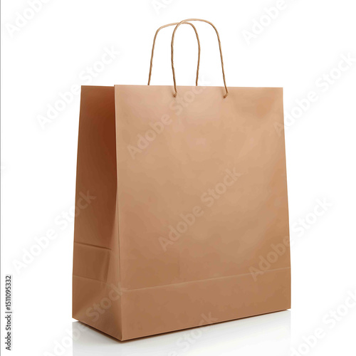 Brown paper shopping bag with handles isolated on white background