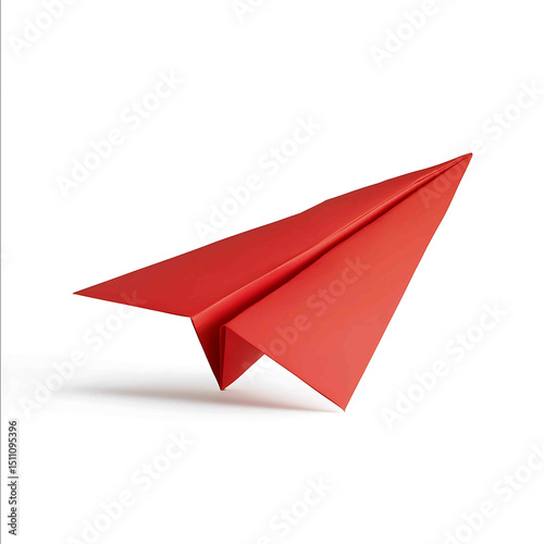 Red paper airplane midfold isolated on white background