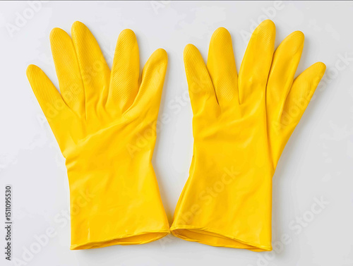 pair of yellow rubber cleaning gloves laid flat on clean white background durable and bright protective gear perfect for housekeeping visuals or household cl