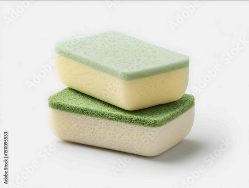 dualsided dish sponge with scrub surface on clean white background effective and versatile tool ideal for kitchen cleaning promotions or product branding vis
