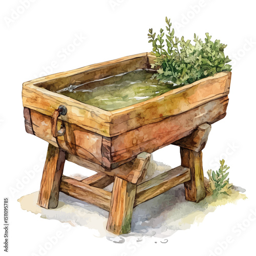 Water Trough, watercolor vector, high quality, isolated on a white background.