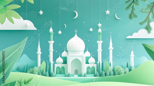 Islamic mosque in a serene landscape