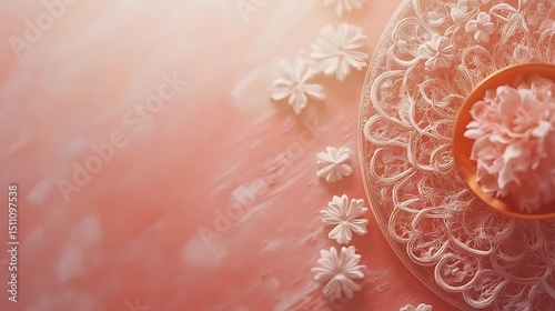 Pastel floral design on pink backdrop