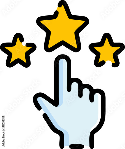Hand selecting three golden stars top rating feedback