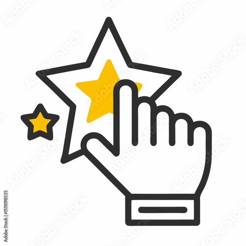 Hand clicking a star rating online review feedback