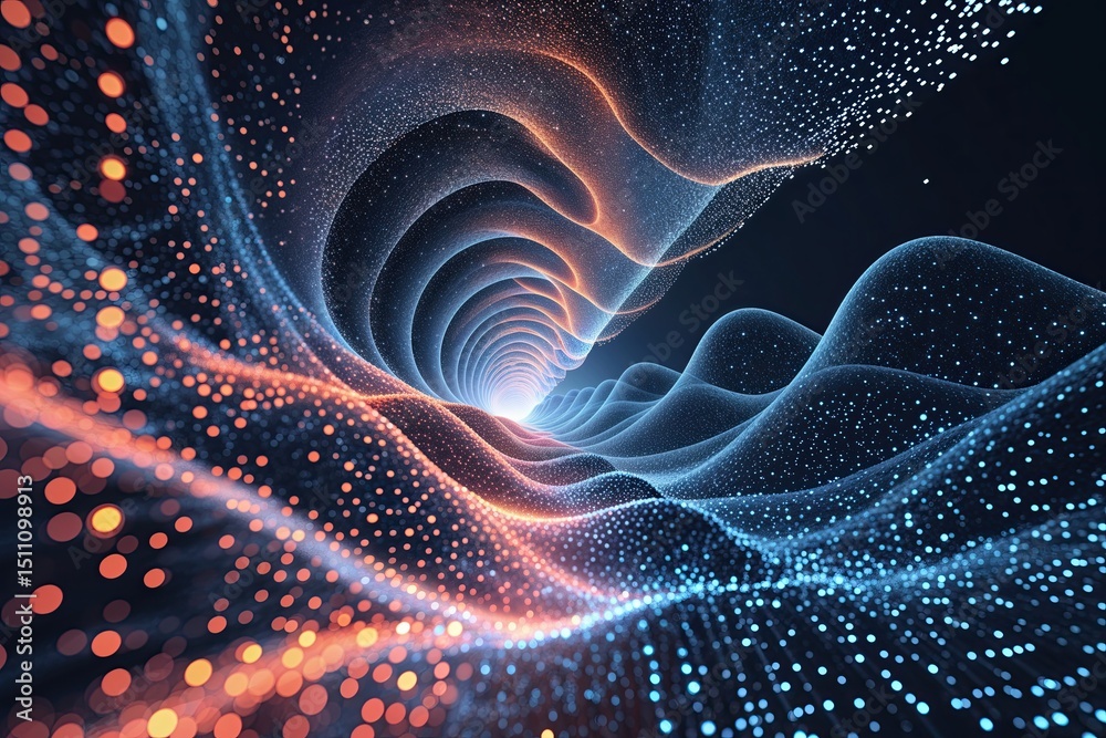 Fototapeta premium Spectral Digital Cascade of Particles and Waves: A Cutting-Edge Tech Texture Background Vector