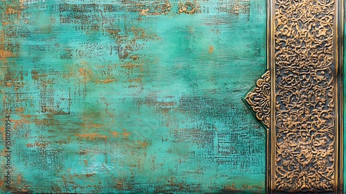 Teal backdrop, ornate golden trim