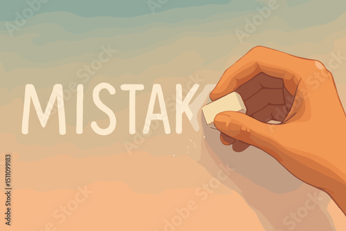 Erasing Mistakes Concept. Hand gently removing a word. Correction, improvement, fix, alteration. Clean slate for New Beginnings. Editing and Perfection. Learn and grow.