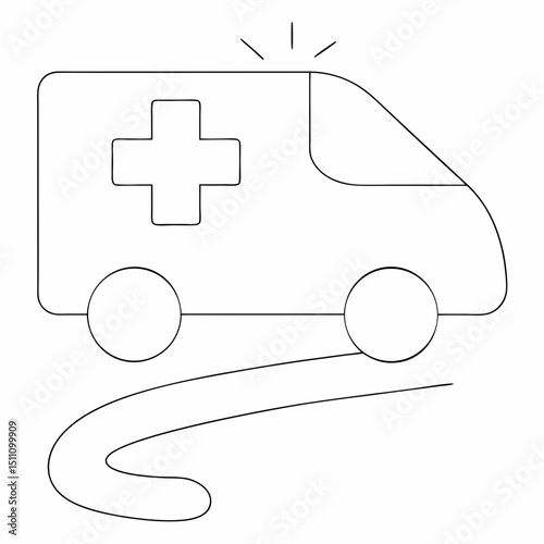 Ambulance coloring page simple and minimal line art illustration on white background