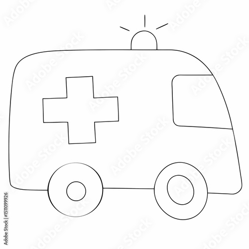 Ambulance coloring page simple and minimal line art illustration on white background