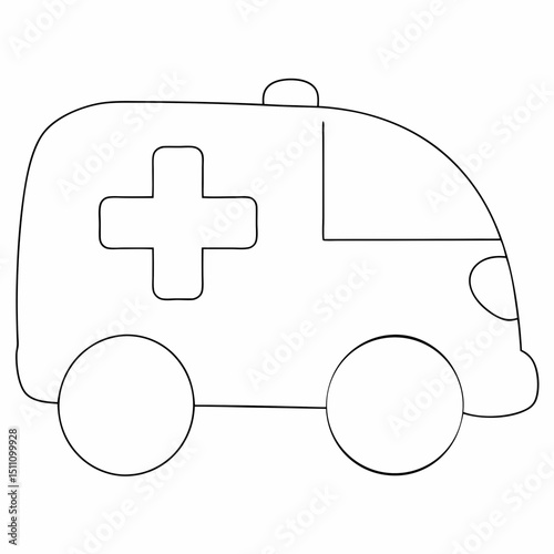 Ambulance coloring page simple and minimal line art illustration on white background
