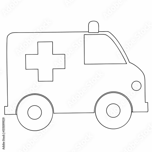 Ambulance coloring page simple and minimal line art illustration on white background