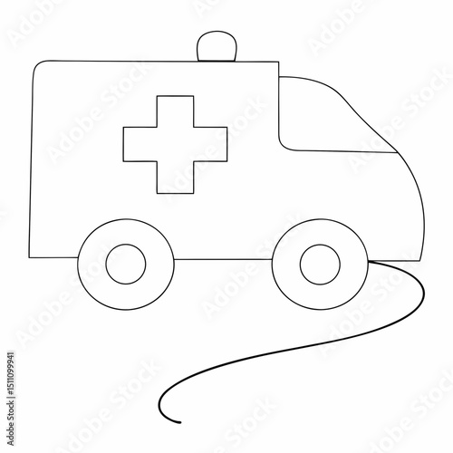 Ambulance coloring page simple and minimal line art illustration on white background