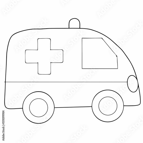 Ambulance coloring page simple and minimal line art illustration on white background