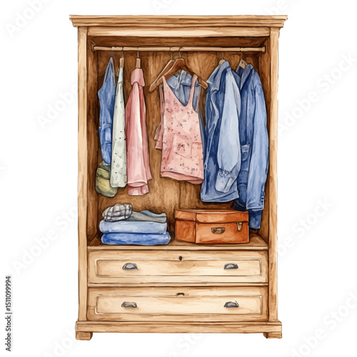 Wardrobe, watercolor vector, high quality, isolated on a white background.