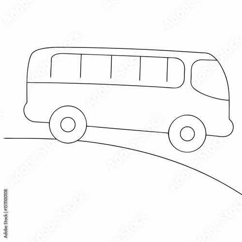 Bus coloring page simple and minimal line art illustration on white background