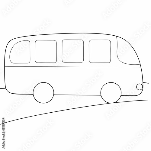 Bus coloring page simple and minimal line art illustration on white background