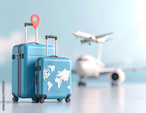 Travel suitcases and airplane