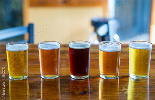 Flight of beers of different flavors  photo